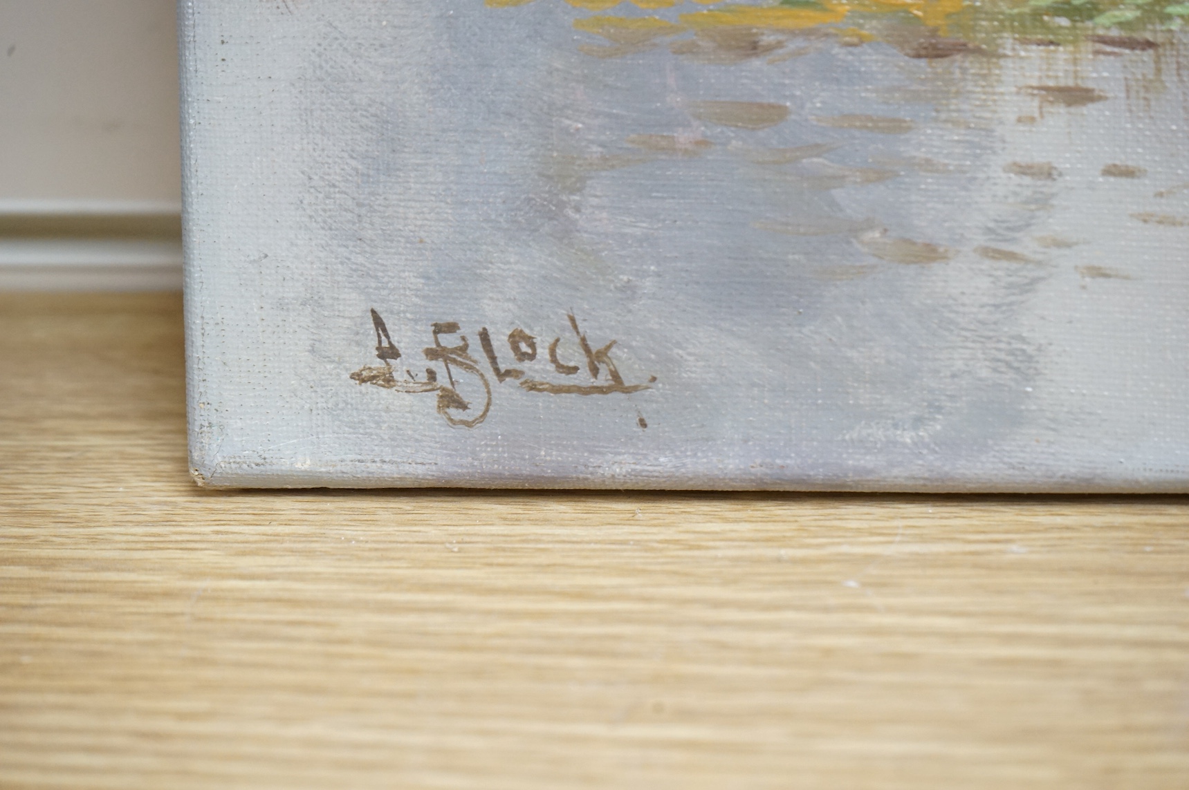A. Block, oil on canvas, Riverscape, signed, 40 x 50cm, unframed. Condition - fair/good